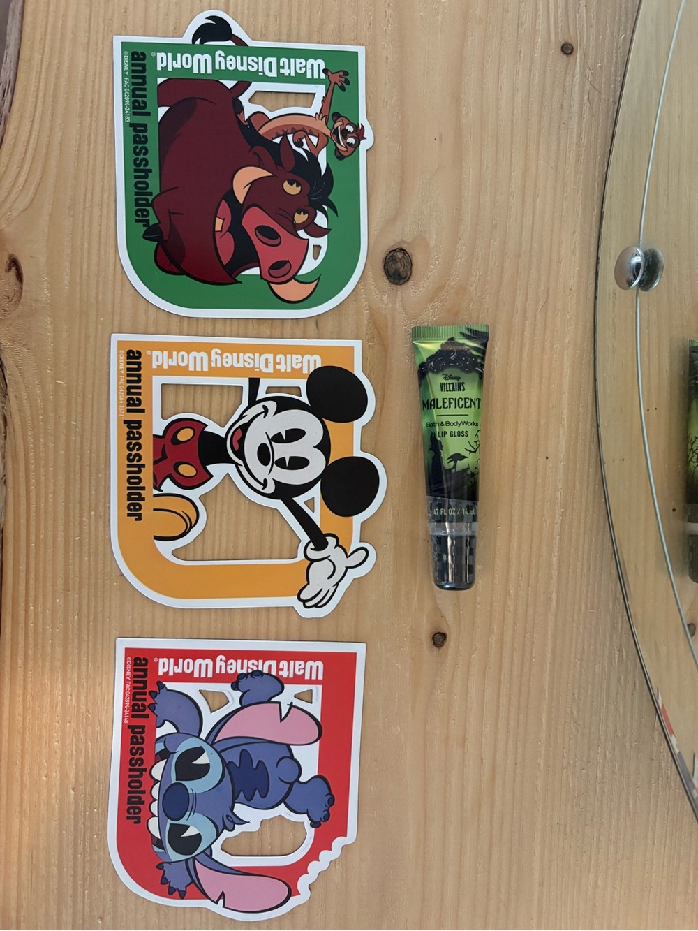 Disney Annual Passholder Magnets Stitch, Mickey and NEW Maleficent Lip Gloss